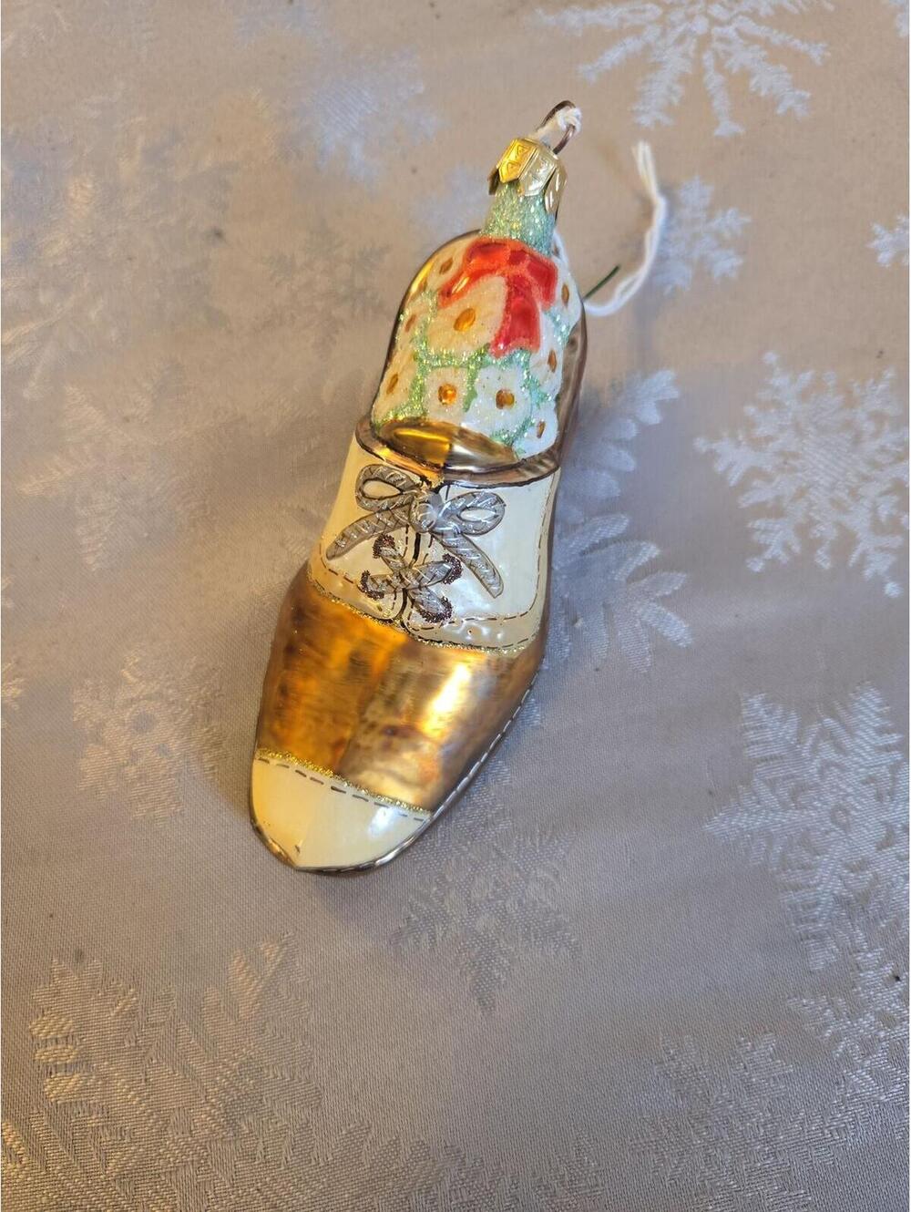 Vintage Style Blown Glass Christmas Ornament - Victorian Dress Shoe